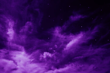 Wall Mural - purple night sky with fluffy clouds and stars. fantastic sky background for design.