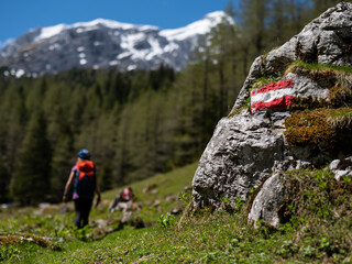 austrian hiking blaze or trail marker, austria, europe