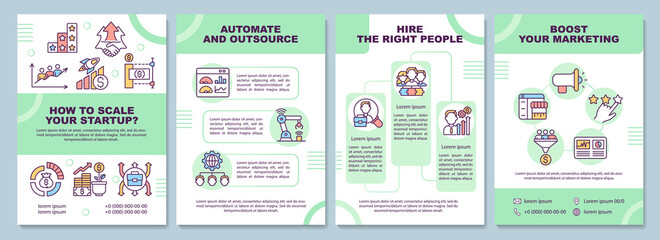 How to scale startup brochure template. Automate and outsource. Flyer, booklet, leaflet print, cover design with linear icons. Vector layouts for presentation, annual reports, advertisement pages