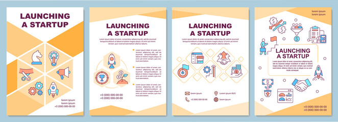 Launching startup brochure template. Business development. Flyer, booklet, leaflet print, cover design with linear icons. Vector layouts for presentation, annual reports, advertisement pages