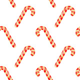 Fototapeta Dmuchawce - Watercolor illustration of a candy cane pattern. Seamless repeating holiday print with lollipops. Christmas, New Year, Birthday or Valentine's Day. Isolated over white background.