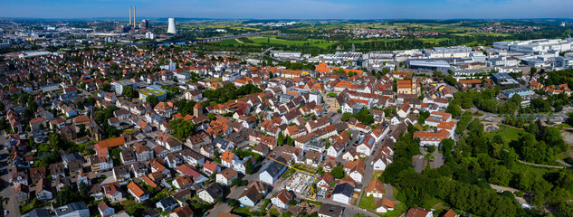 Wall Mural - Aerial view around the city Neckarsulm in Germany on a sunny spring morning.