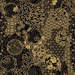 Wall Mural - japanese traditional style fabric patchwork abstract floral vector seamless pattern