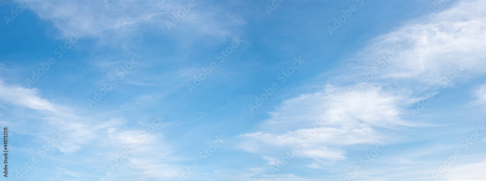 cloudscape with fluffy cirrus, blue sky panorama - obrazy, fototapety, plakaty 
