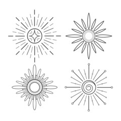 Wall Mural - bohemian sun. boho signs set. outline drawing. vector illustration
