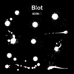 Poster - white ink drops and splashes isolated on black background. paint blots vector collection. artistic g