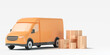 Delivery van, yellow van with packaging on white background. shipping, delivery service and transportation. 3d render illustration
