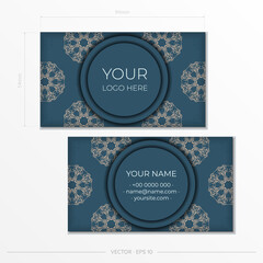 Canvas Print - Vector Preparation of business cards in Blue color with luxurious light ornaments. Business card design printable template with vintage patterns.