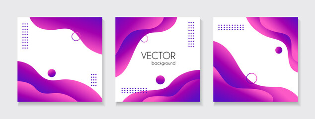 Sticker - Liquid abstract purple backgrounds for instagram posts. Vector set of fluid organic trendy templates for social media with copy space for text