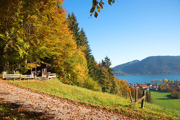 Wall Mural - viewpoint Prinzenruhe, above lake Tegernsee, autumn landscape upper bavaria