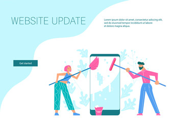 Landing webpage template of Support service is cleaning the smartphone screen