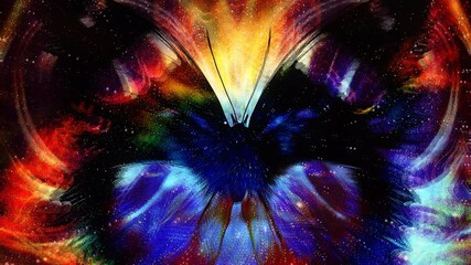 Fototapete - illustration of a butterfly in cosmic space. mixed media, abstract color background.