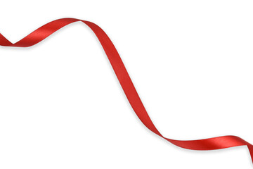 clipping path. top view(flay lay) of red ribbon rolled isolated on white scene view. party. ribbon r