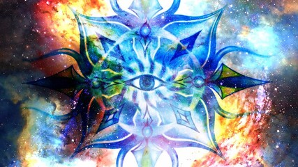 Fototapete - Ornamental mandala in cosmic space, Third Eye Chakra.