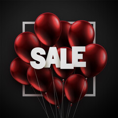 Wall Mural - Red balloons with white sale sign.