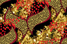 Seamless Abstract Pattern. Gold And Leopard Texture On A Black Background.