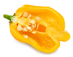 Wall Mural - sliced habanero chili yellow hot pepper isolated on white background. clipping path