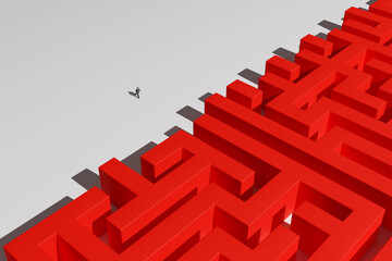 Fototapete - The concept of finding the right decision, the path to business success, intuition when making decisions, guessing the right answer. Person begins its journey through the complex maze. 3d rendering