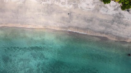 Wall Mural - Drone Aerial view of white sand beach of Mayotte turquoise lagoon