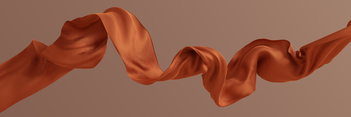 fabric sienna color cloth flowing on wind, textile wave flying movement, 3d rendering abstract fashi