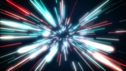 Wall Mural - Hyperspace jump in outer space. The speed of light. Light from the stars passing by. 3d animation of a seamless loop.