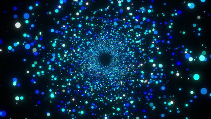 Poster - Tunnel of sparkling particles. 3D rendering abstract space, computer generated backdrop