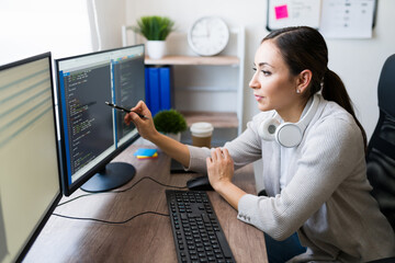 freelance woman writing code for a client