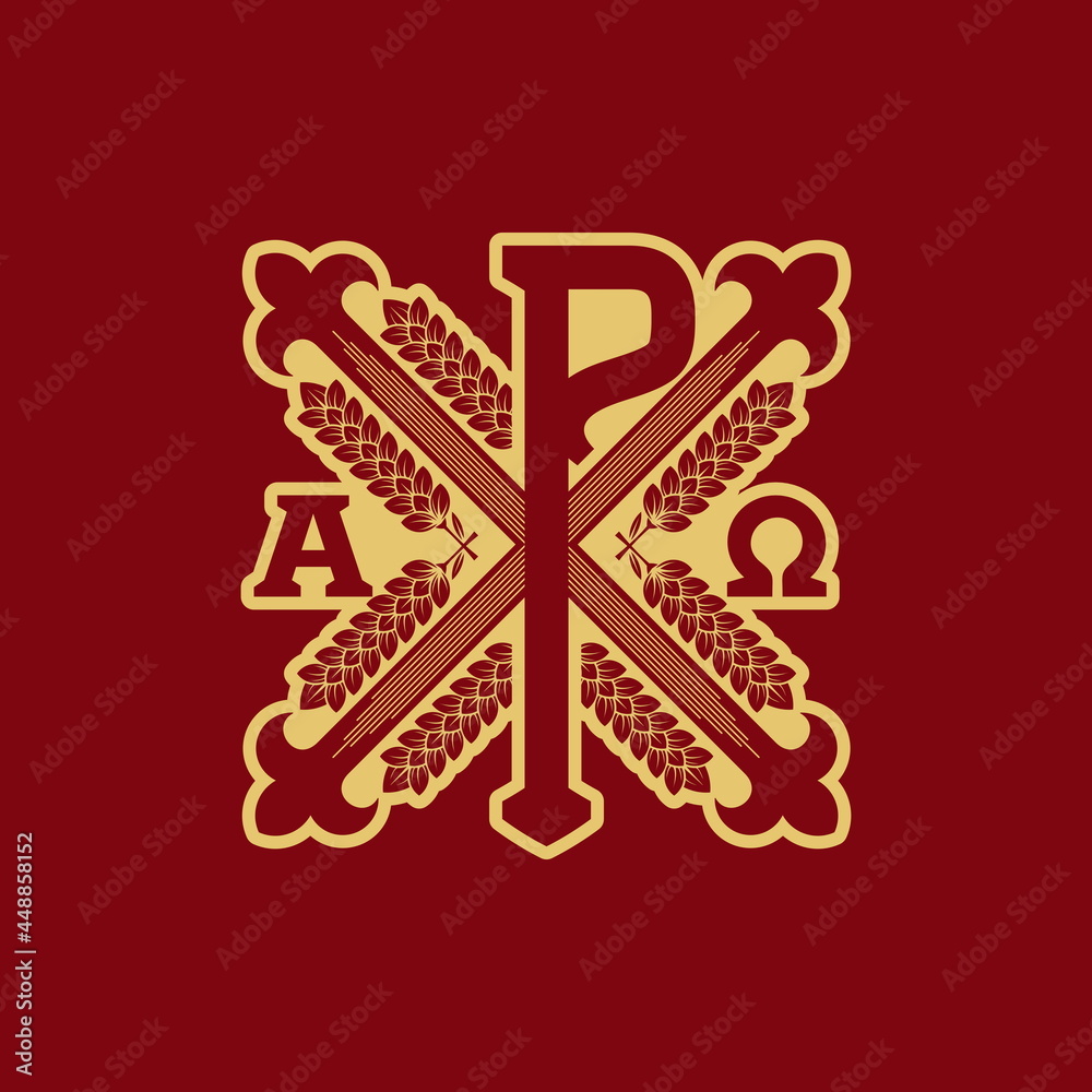 Christian illustration. Monogram of Jesus Christ - Chrismon. Golden ...
