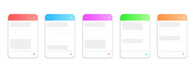 Wall Mural - Chatbot window template. Life chat customer service example. Virtual assistant bot layout. Mobile messenger app design. Vector illustration.