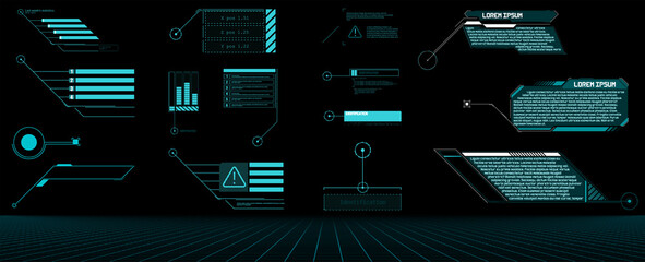 Poster - Callouts titles. Callout bar labels, information call box bars and modern digital info. Tech digital info boxes hud templates. Futuristic set advertising communication. Vector illustration