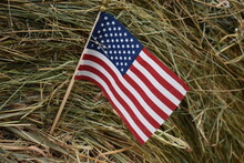 American Flag On A Hay Bale