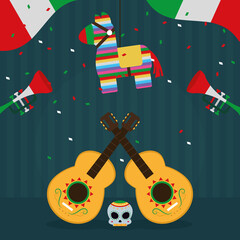 Canvas Print - Mexican illustration with guitars