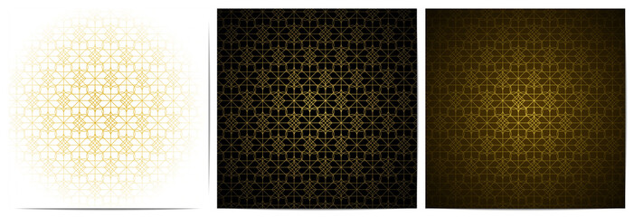 Sticker -  Set of abstract geometric seamless pattern with golden lines luxury of black,white,and gold background