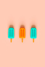 Top Down View Of Three Ice Lolly On Pink Background