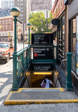New York, NY - USA - July 30, 2011: Vertical Daytime View Of The Entrance To The Christopher Street–Sheridan Square Subway Station, Part Of The New York City Subway Station.