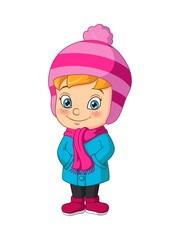 Wall Mural - Cartoon little girl wearing winter clothes