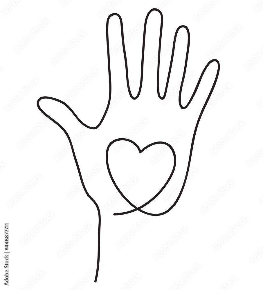Human hand holding heart. Abstract love symbol. Care, support and  assistance concept. Continuous line art drawing vector illustration Stock  Vector | Adobe Stock, image size:906x1000
