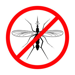 Silhouette Mosquito Vector Illustration with forbidden symbol isolated on white background, suitable for, symbols, icons, logos and more