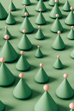 Pattern Of Green Cones With A Pink Spheres