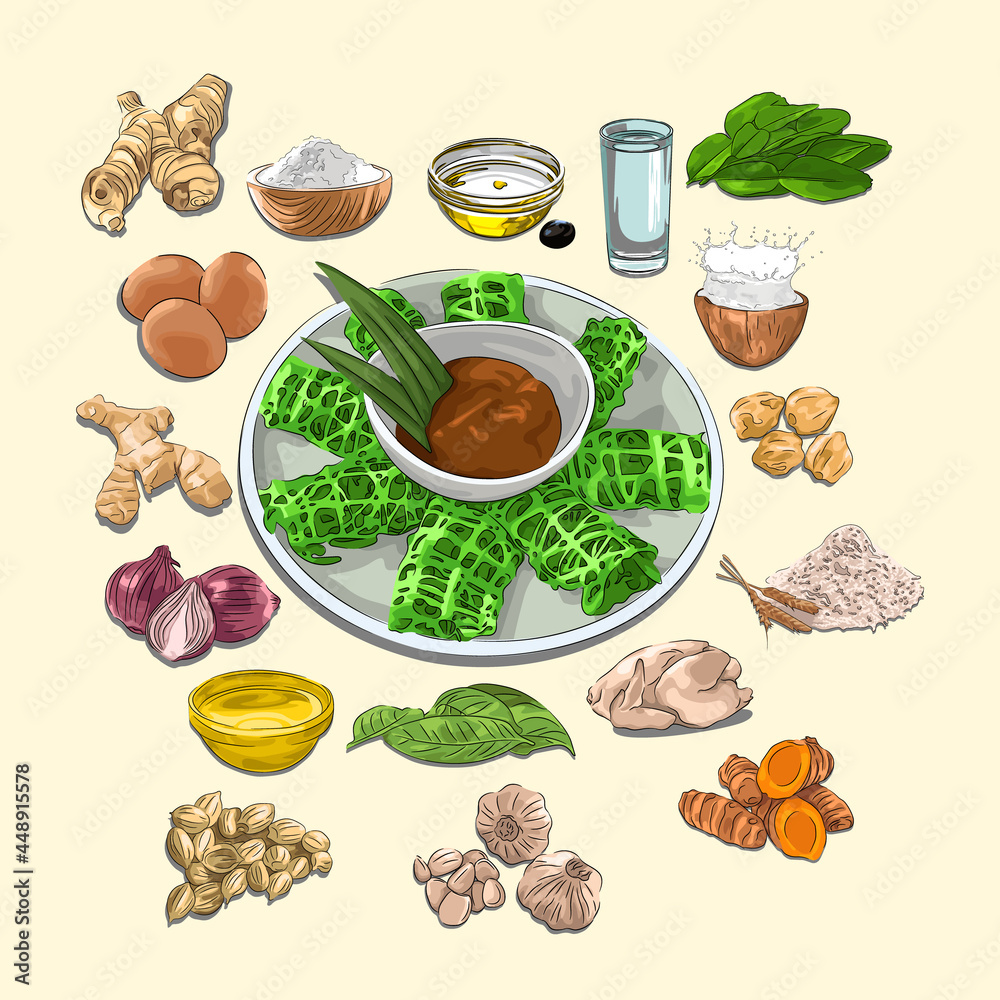 Roti Jala And Ingredients Illustration, Sketch And Vector Style ...