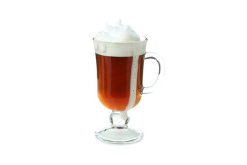 Glass of irish coffee isolated on white background