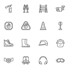 Wall Mural - Work Safety Equipment line icons set