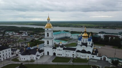 Wall Mural - Tobolsk, Russia - July 27, 2021: Bird eye view onto Tobolsk Kremlin with St. Sophia-Assumption Cathedral in summer day. Tyumen region