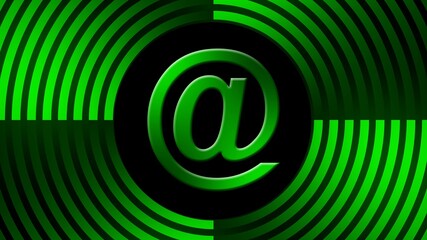 Poster - AT sign in center of circular lines - graphic elements in green on black background - Information Technology Software Computer Program - 3D Illustration