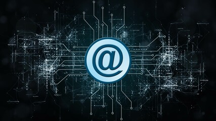 Poster - AT logo between information connecting lines - abstract background - Internet technology concept - Software Computer Program - 3D illustration