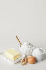 Wall Mural - Ingredients for preparing bakery on white background