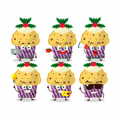 Wall Mural - Cupcake with holly berry cartoon character with various types of business emoticons