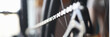 Closeup of mountain bike chain in workshop