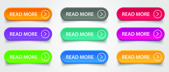 Poster - Read More colorful button set with icons Web Isolated on white background. Vector Illustration.