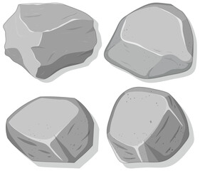 Sticker - Set of gray stones isolated on white background